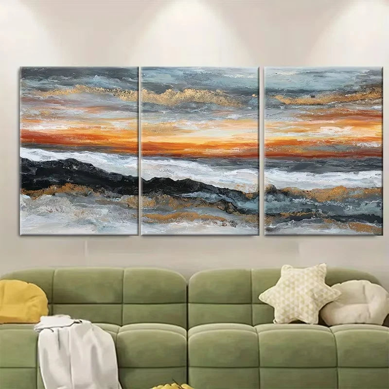 3pcs Seascape at Sunrise And Sunset Metal Print Ready to Hang Art