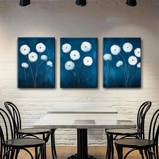 3pcs Elegant Floral Blue And White Flower Wall Art Set Canvas Framed 50x70cm - High Quality Print 100% Australian Made Wall Canvas Ready to Hang