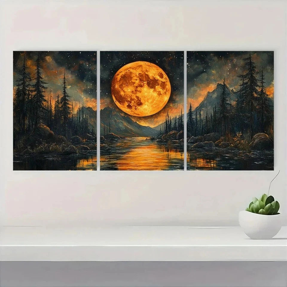 3pcs Pond Moon Colorful Nature Metal Print Ready to Hang Art - Bella Home Decor