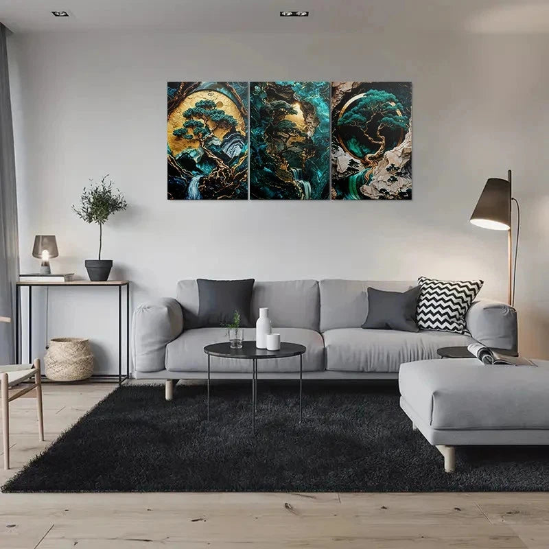 3pcs Modern Tree Landscape Painting Metal Print Ready to Hang Art - Bella Home Decor
