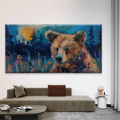 Abstract Bear in Forest Wall Art Canvas Office Home Room Framed 120x60cm