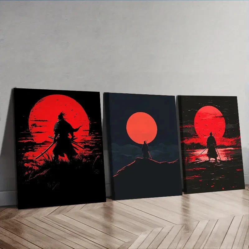 3pcs Samurai Modern Contemporary Style Wall Art Set Canvas Framed 60x90cm - High Quality Print 100% Australian Made Wall Canvas Ready to Hang