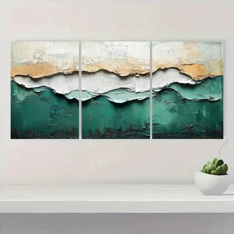 3pcs Acrylic Texture Painting in White  AT  Wall Art Set Canvas Framed 50x70cm - High Quality Print 100% Australian Made Wall Canvas Ready to Hang - Bella Home Decor