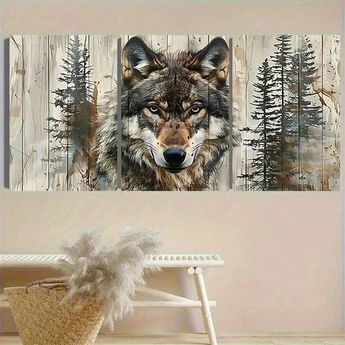 3pcs Forest Wolf Portrait with Camouflage Wall Art Canvas Unframed - High Quality Print 100% Australian Made Wall Canvas - Bella Home Decor