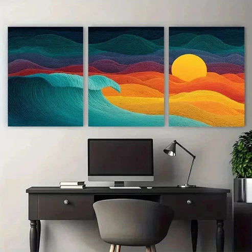 3pcs Ocean Sunset Coastal Minimalist Wall Art Set Canvas Unframed - High Quality Print 100% Australian Made Wall Canvas