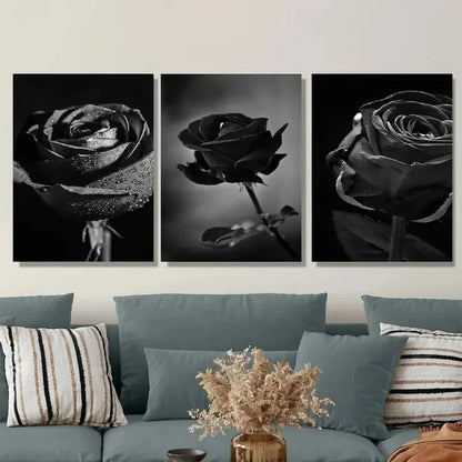 3pcs Black and White Rose Beauty Wall Art Set Canvas Framed 40x60cm - High Quality Print 100% Australian Made Wall Canvas Ready to Hang - Bella Home Decor