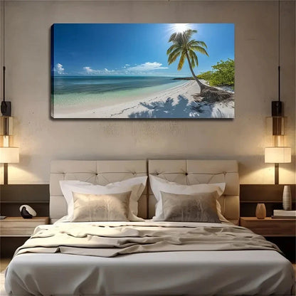 Tropical Beach Palm Tree Clear Wall Art Canvas Office Home Room Framed 120x60cm