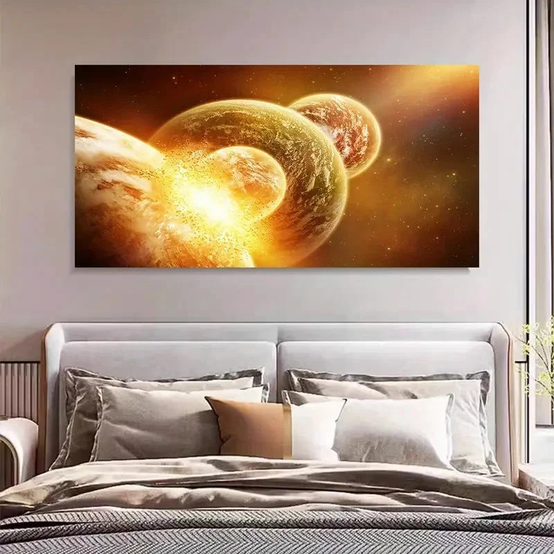 Stunning Cosmic Planet & Stars Wall Art Canvas Office Home Room Framed 120x60cm