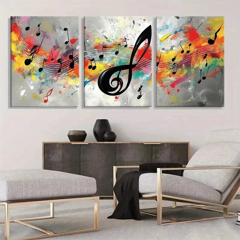 3pcs Musical Notes Vibrant Abstract Music Metal Print Ready to Hang Art - Bella Home Decor