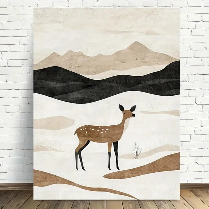 Beautiful Modern Minimalist Deer Landscape Painting 40x60cm Metal Print Ready to Hang - Bella Home Decor