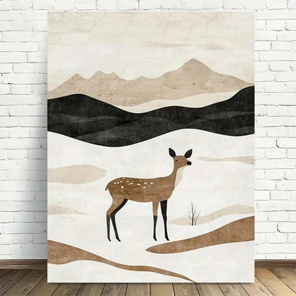 Beautiful Modern Minimalist Deer Landscape Painting 40x60cm Metal Print Ready to Hang - Bella Home Decor