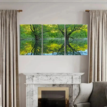 3pcs Green Trees Woods Lake Forest Modern Wall Art Set Canvas Framed 50x70cm - High Quality Print 100% Australian Made Wall Canvas Ready to Hang