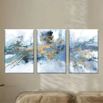 3pcs Blue & Golden Swirls, Modern Wall Art Set Canvas Framed 40x60cm - High Quality Print 100% Australian Made Wall Canvas Ready to Hang - Bella Home Decor