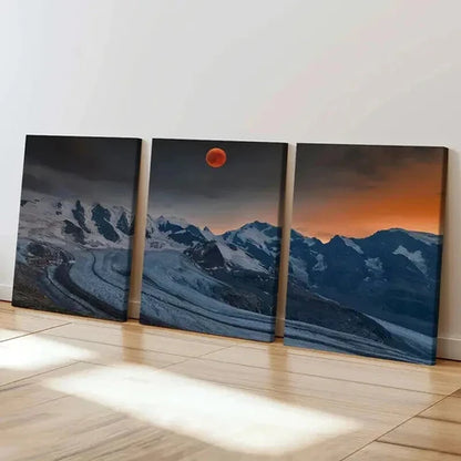 3pcs Red Moon and Snow Mountains Landscape Wall Art Canvas Unframed - High Quality Print 100% Australian Made Wall Canvas