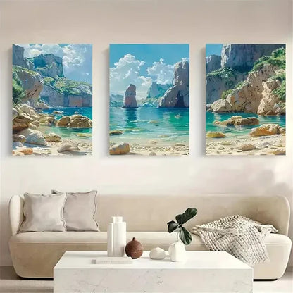 3pcs Serene Beach And Cliff Wall Art Set Canvas Unframed - High Quality Print 100% Australian Made Wall Canvas