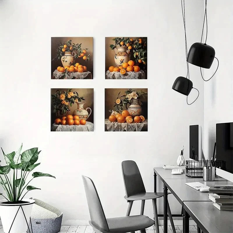 4pcs Fruits Flowers Picture Wall Art Canvas Framed
