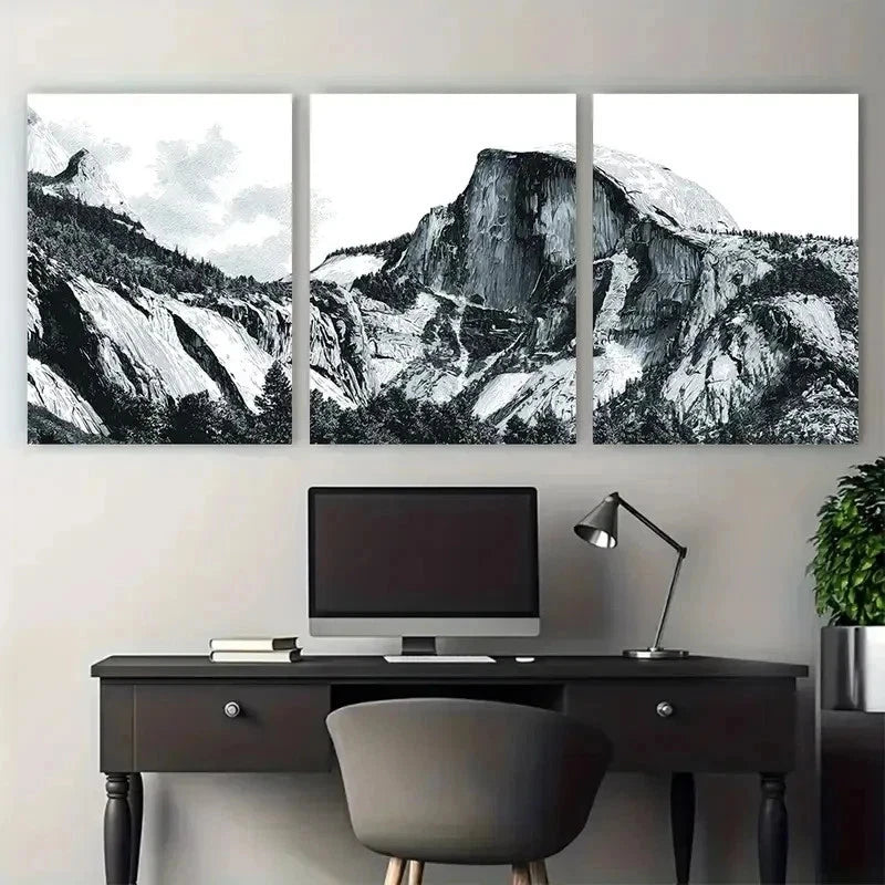3pcs Illustrated Mountain Landscape Perfect Wall Art Set Canvas Framed 50x70cm - High Quality Print 100% Australian Made Wall Canvas Ready to Hang