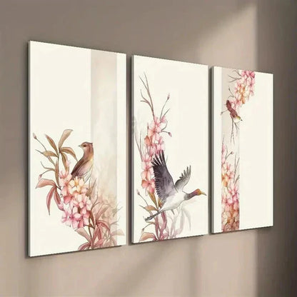 3pcs Bird and Botanical Flower Illustration Wall Art Set Canvas Unframed - High Quality Print 100% Australian Made Wall Canvas