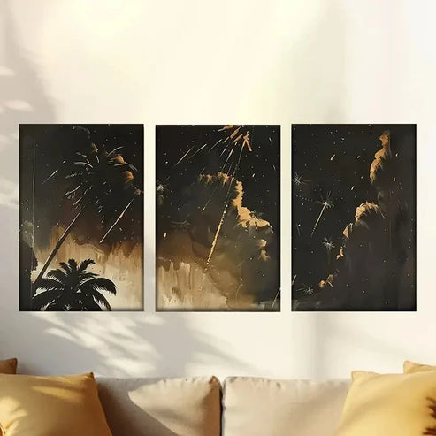 3pcs Golden Summer Fireworks Wall Art Set Canvas Unframed – High Quality Print 100% Australian Made Wall Canvas - Bella Home Decor