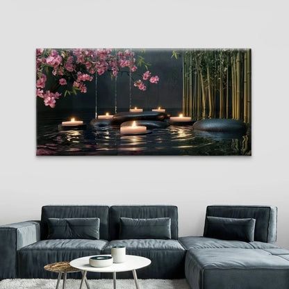 Candles on a Water Backdrop Wall Art Canvas Office Home Room Framed 120x60cm