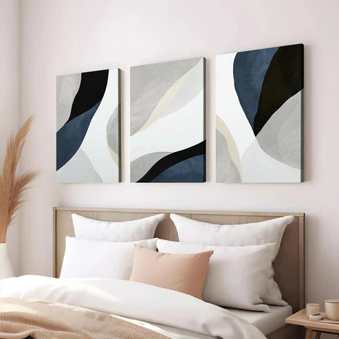 3pcs Abstract Blue Dark Blue White Gray Black Wall Art Set Canvas Unframed - High Quality Print 100% Australian Made Wall Canvas - Bella Home Decor