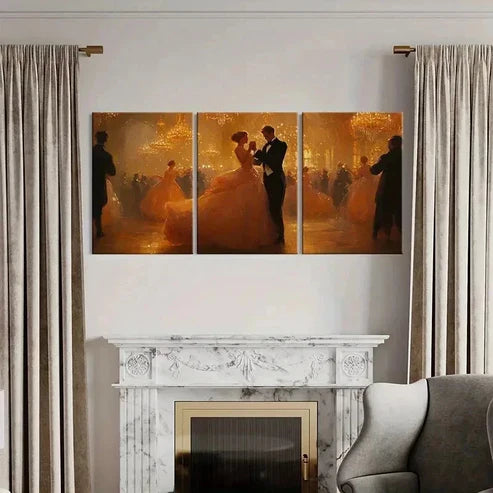 3pcs Golden Ballroom Elegant Dancing Couple Wall Art Canvas Unframed - High Quality Print 100% Australian Made Wall Canvas - Bella Home Decor