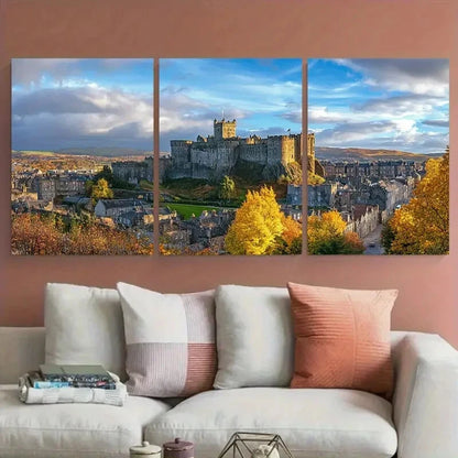 3pcs Stirling Castle & Old Town of Scotland Metal Print Ready to Hang Art - Bella Home Decor