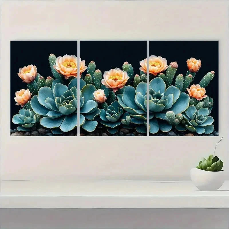 3pcs  Cactus Floral Botanical Photography  DS      Wall Art Set Canvas Framed 50x70cm - High Quality Print 100% Australian Made Wall Canvas Ready to Hang - Bella Home Decor