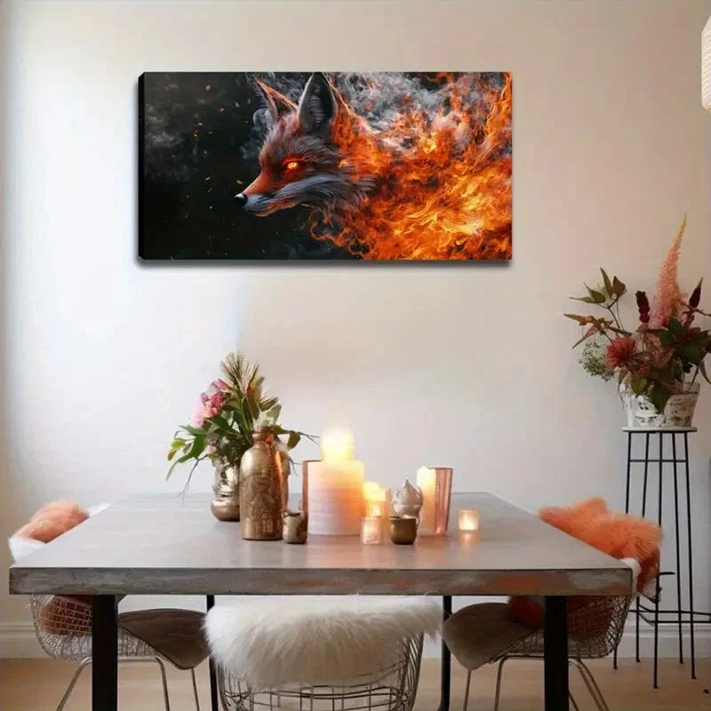 Fox and Fire Modern Minimalist Wall Art Canvas Office Home Room Framed 120x60cm - Bella Home Decor