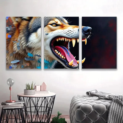3pcs Fierce Wolf Color Wall Decor H  Wall Art Set Canvas Framed 60x90cm - High Quality Print 100% Australian Made Wall Canvas Ready to Hang