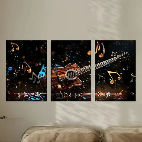 3pcs a guitar with music notes and notes Canvas Wall Art Set Canvas Unframed - High Quality Print 100% Australian Made Wall Canvas - Bella Home Decor