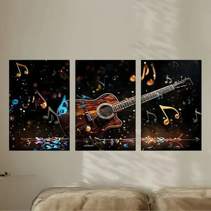 3pcs a guitar with music notes and notes Canvas Wall Art Set Canvas Unframed - High Quality Print 100% Australian Made Wall Canvas - Bella Home Decor