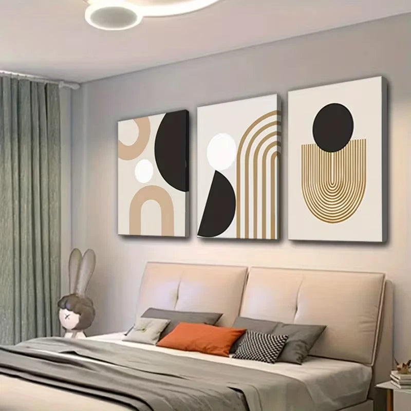 3pcs Abstract Geometric Vertical Oblong Wall Art Set Canvas Framed 50x70cm High Quality Print 100% Australian Made Wall Canvas Ready to Hang