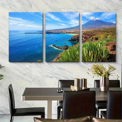 3pcs Vibrant Beach & Mountain Paint Perfect Wall Art Set Canvas Framed 50x70cm - High Quality Print 100% Australian Made Wall Canvas Ready to Hang