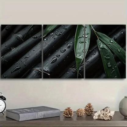 3pcs Bamboo Forest Night Scene Wall Art Set Canvas Framed 50x70cm - High Quality Print 100% Australian Made Wall Canvas Ready to Hang - Bella Home Decor