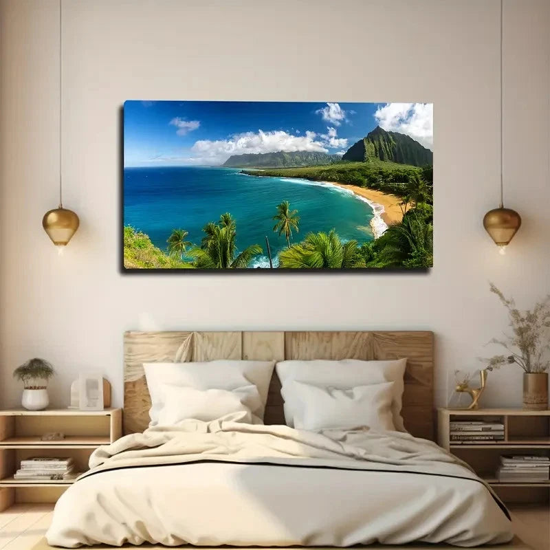Tropical Beach Resort Wall Art Canvas Office Home Room Framed 120x60cm