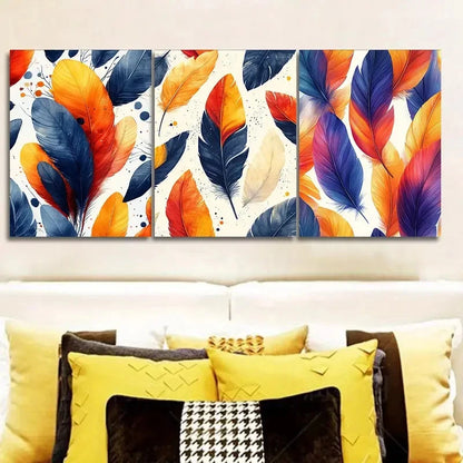 3pcs Vibrant Colorful Feathers  VCF  Wall Art Set Canvas Framed 50x70cm - High Quality Print 100% Australian Made Wall Canvas Ready to Hang