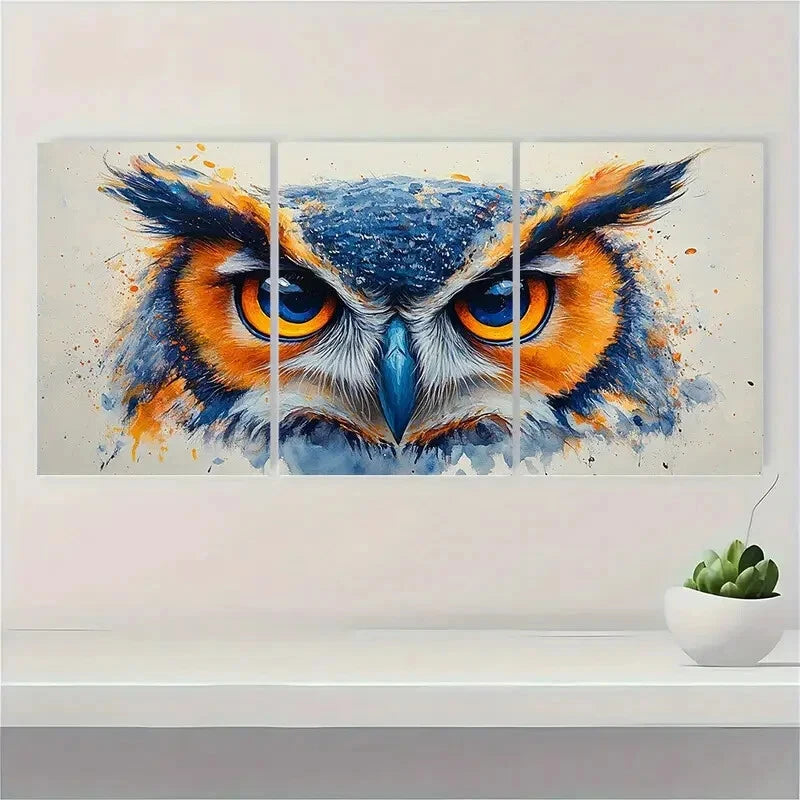 3pcs Blue Orange Black White Gray Large Eye Metal Print Ready to Hang Art - Bella Home Decor
