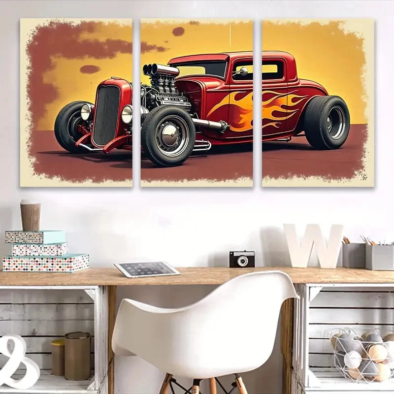 3pcs Classic Power in Motion Wall Art Set Canvas Framed 60x90cm - High Quality Print 100% Australian Made Wall Canvas Ready to Hang - Bella Home Decor