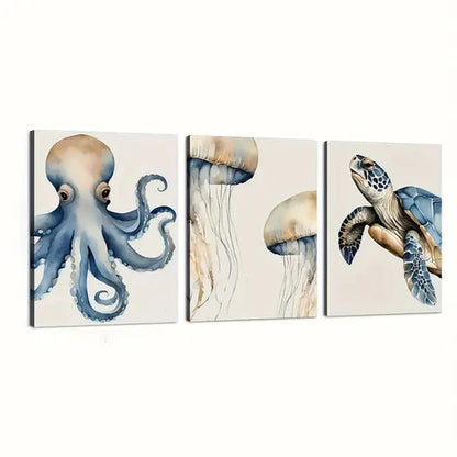 3pcs Octopus and Turtle Wall Art Set Canvas Unframed – High Quality Print 100% Australian Made Wall Canvas