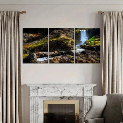 3pcs Creek Mountains and Waterfall Wall Art Set Canvas Framed 60x90cm - High Quality Print 100% Australian Made Wall Canvas Ready to Hang - Bella Home Decor