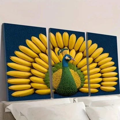 3pcs Pear Rooster Abstract Wall Art Set Canvas Framed 50x70cm - High Quality Print 100% Australian Made Wall Canvas Ready to Hang