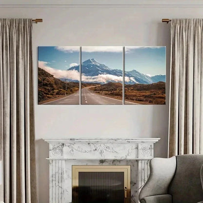 3pcs Snowy Mountains Roads Natural Wall Art Set Canvas Framed 60x90cm - High Quality Print 100% Australian Made Wall Canvas Ready to Hang