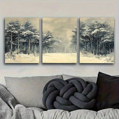 3pcs Winter Pine Forest Snow Scene Wall Art Set Canvas Framed 40x60cm - High Quality Print 100% Australian Made Wall Canvas Ready to Hang - Bella Home Decor