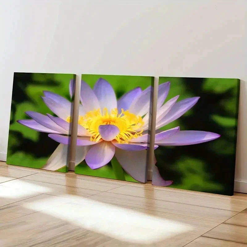 3pcs Purple Lotus Flower Art Modern Wall Art Set Canvas Framed 50x70cm - High Quality Print 100% Australian Made Wall Canvas Ready to Hang