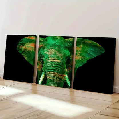 3pcs Green Elephant Watercolor Painting Wall Art Canvas Unframed - High Quality Print 100% Australian Made Wall Canvas