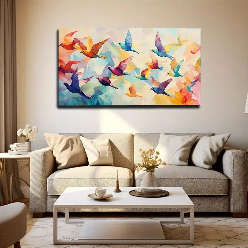 Vibrant Geometric Birds Hues Wall Art Canvas Office Home Room Framed 120x60cm - Bella Home Decor
