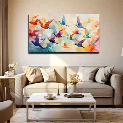 Vibrant Geometric Birds Hues Wall Art Canvas Office Home Room Framed 120x60cm - Bella Home Decor