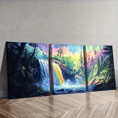 3pcs Vibrant Waterfall Forest Scene Wall Art Set Canvas Framed 50x70cm - High Quality Print 100% Australian Made Wall Canvas Ready to Hang - Bella Home Decor
