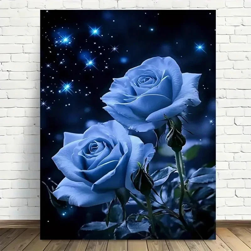 Beautiful Blue Rose Celestial Garden Painting 40x60cm Metal Print Ready to Hang - Bella Home Decor